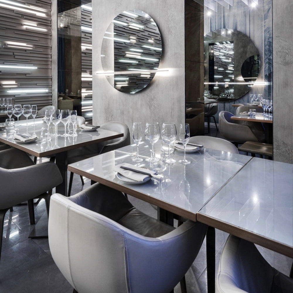 HUALIN Luxurious sintered stone dining tables, solid wood dining tables, dining chairs and comfortable booths. Customizable materials, colors and sizes