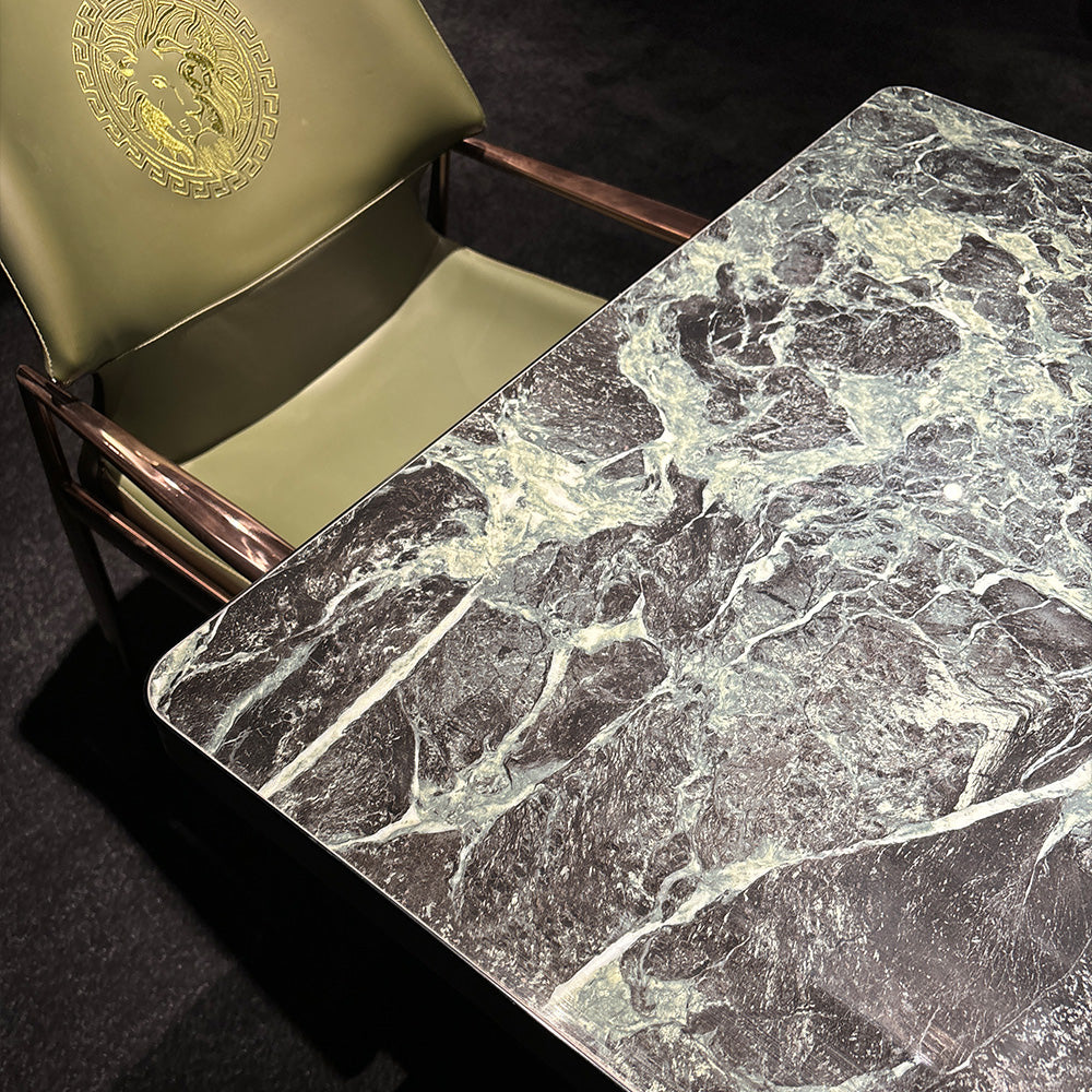 HUALIN Modern style theme restaurant luxury marble dining table with stainless steel legs, customizable size and color