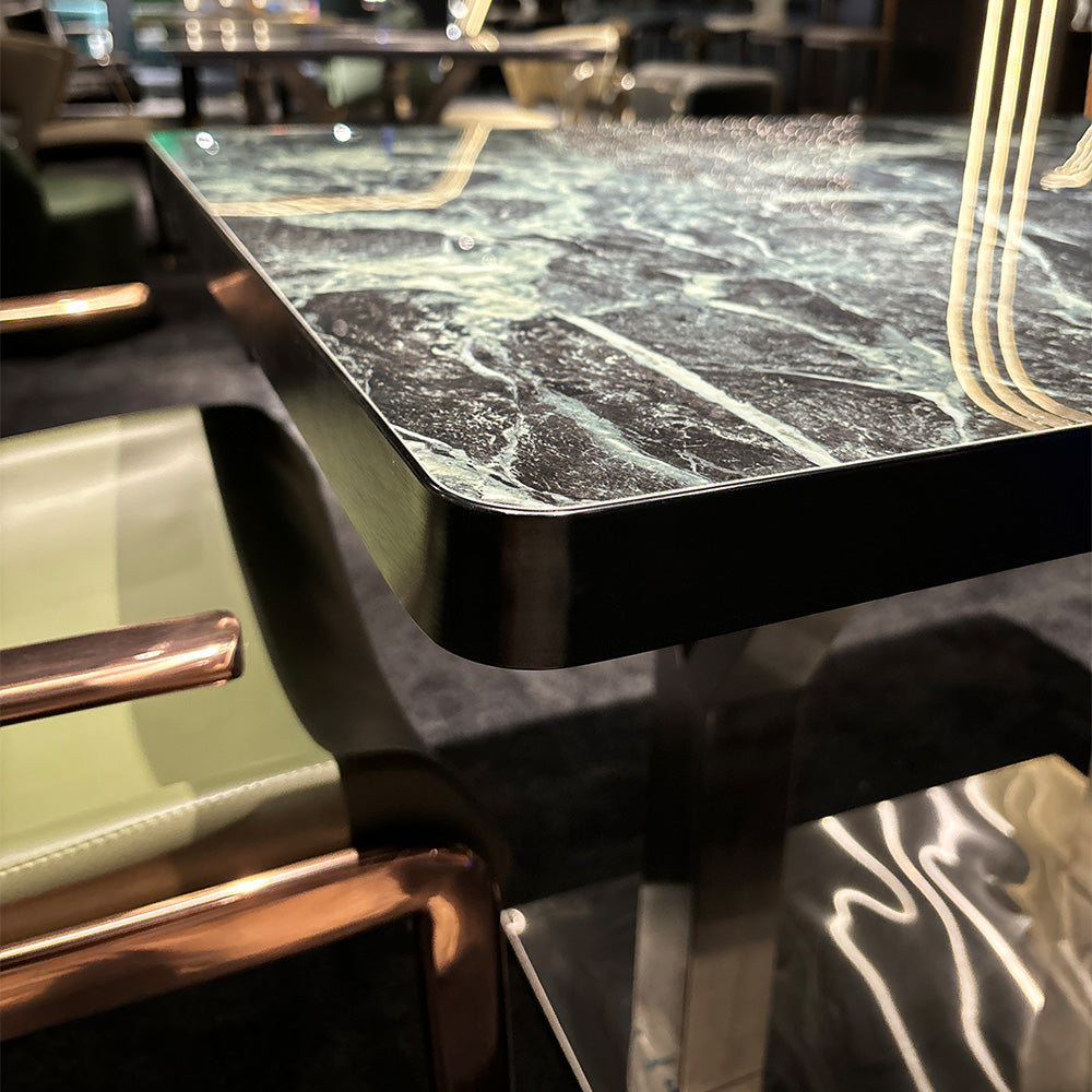 HUALIN Modern style theme restaurant luxury marble dining table with stainless steel legs, customizable size and color