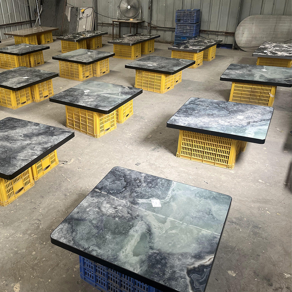 HUALIN Modern style restaurant stone pattern luxury rock slab dining table sintered stone dining table custom sizes and colors