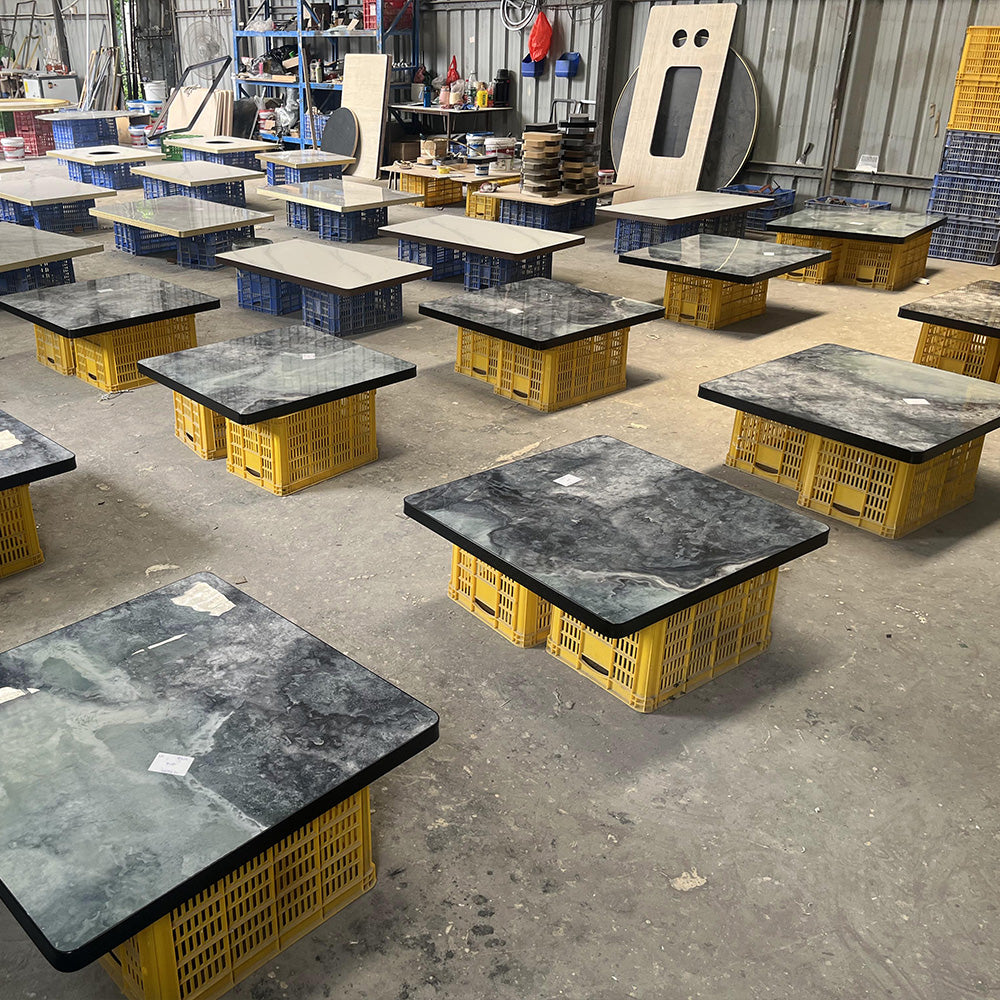 HUALIN Modern style restaurant stone pattern luxury rock slab dining table sintered stone dining table custom sizes and colors