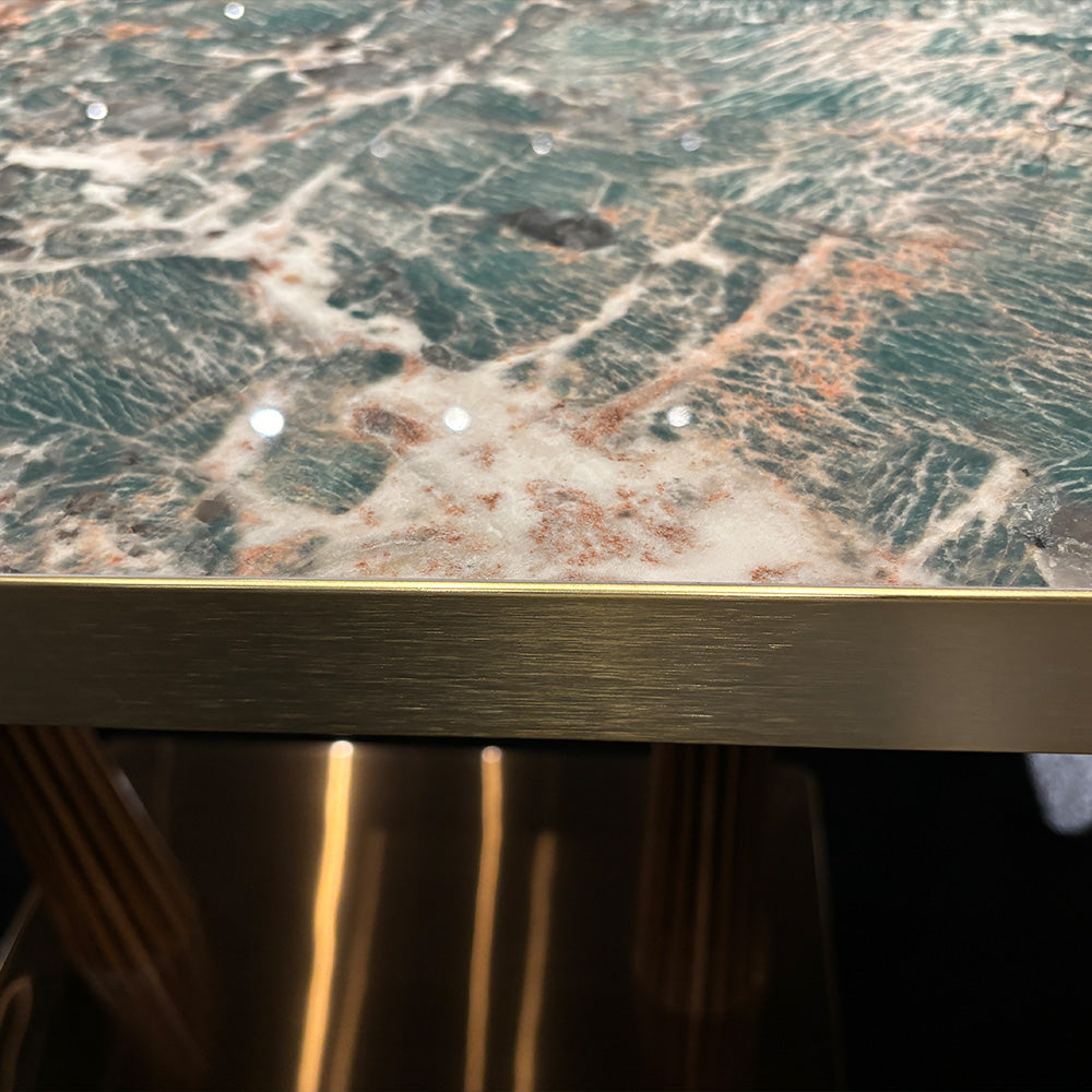HUALIN Modern style theme restaurant luxury marble dining table with stainless steel legs, customizable size and color