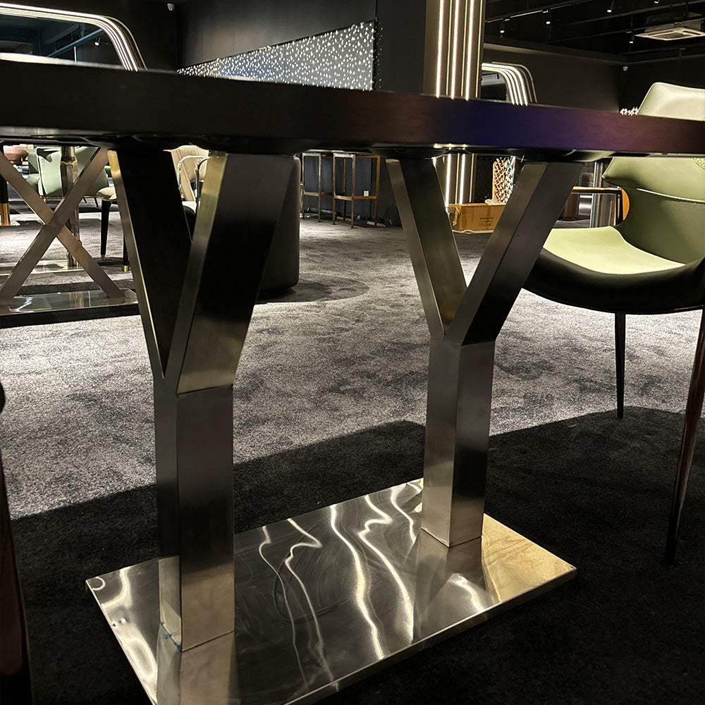 HUALIN Modern style theme restaurant luxury marble dining table with stainless steel legs, customizable size and color