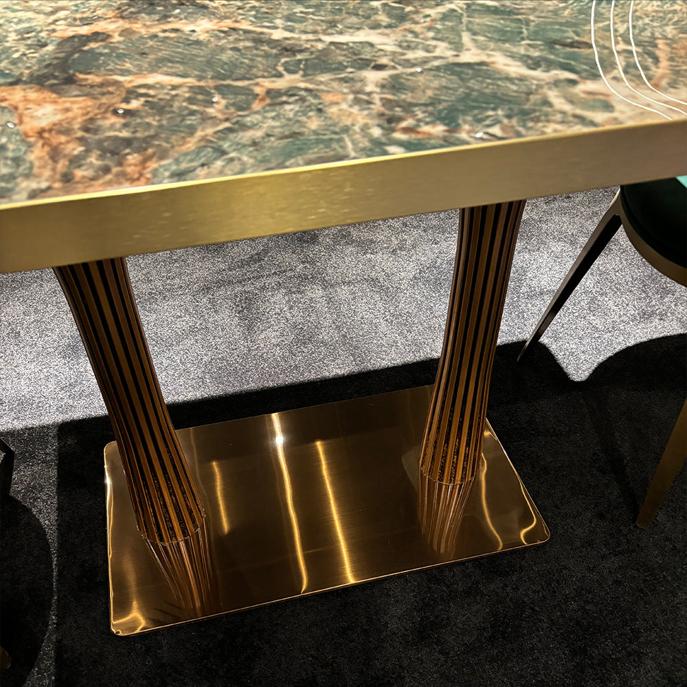 HUALIN Modern style theme restaurant luxury marble dining table with stainless steel legs, customizable size and color