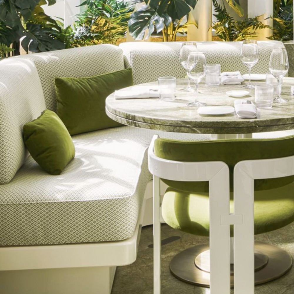 HUALIN Luxurious sintered stone dining tables, solid wood dining tables, dining chairs and comfortable booths. Customizable materials, colors and sizes