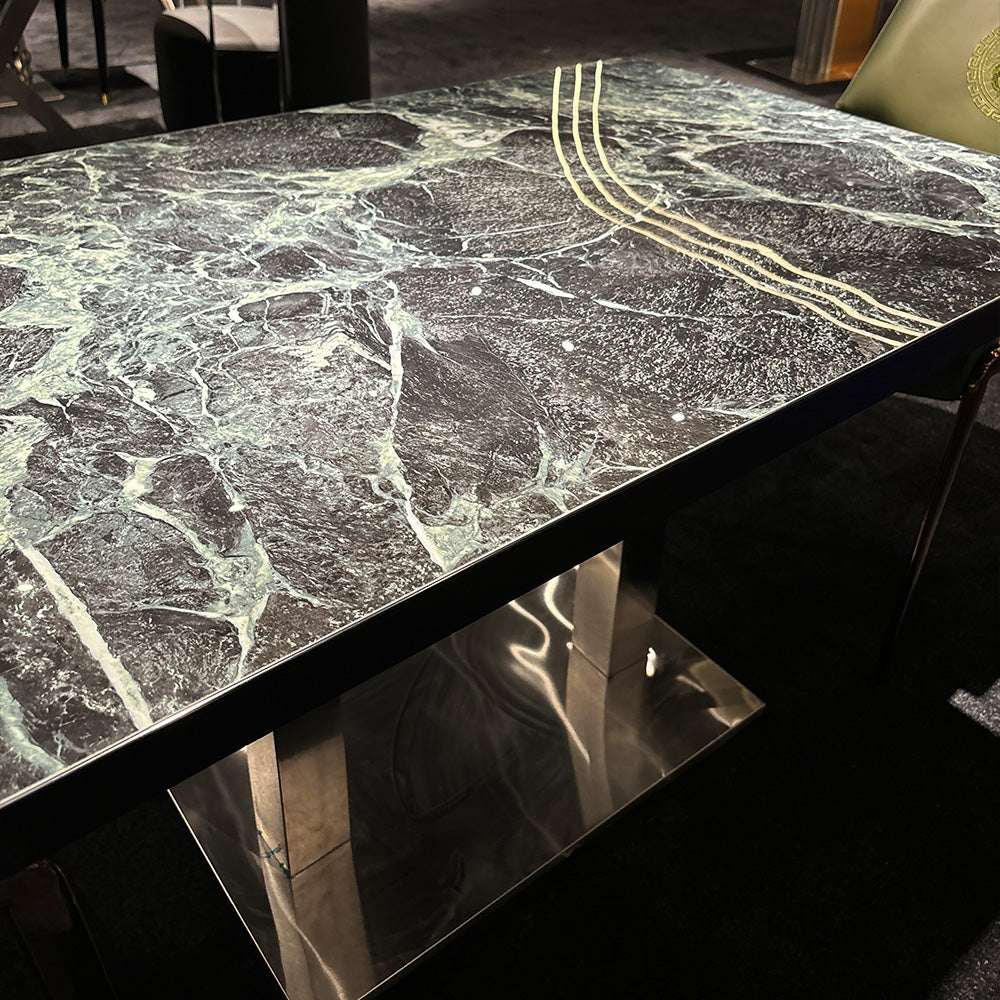 HUALIN Modern style theme restaurant luxury marble dining table with stainless steel legs, customizable size and color