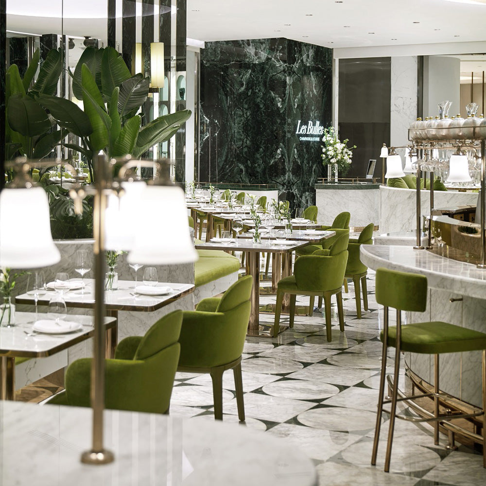 HUALIN Luxurious sintered stone dining tables, solid wood dining tables, dining chairs and comfortable booths. Customizable materials, colors and sizes