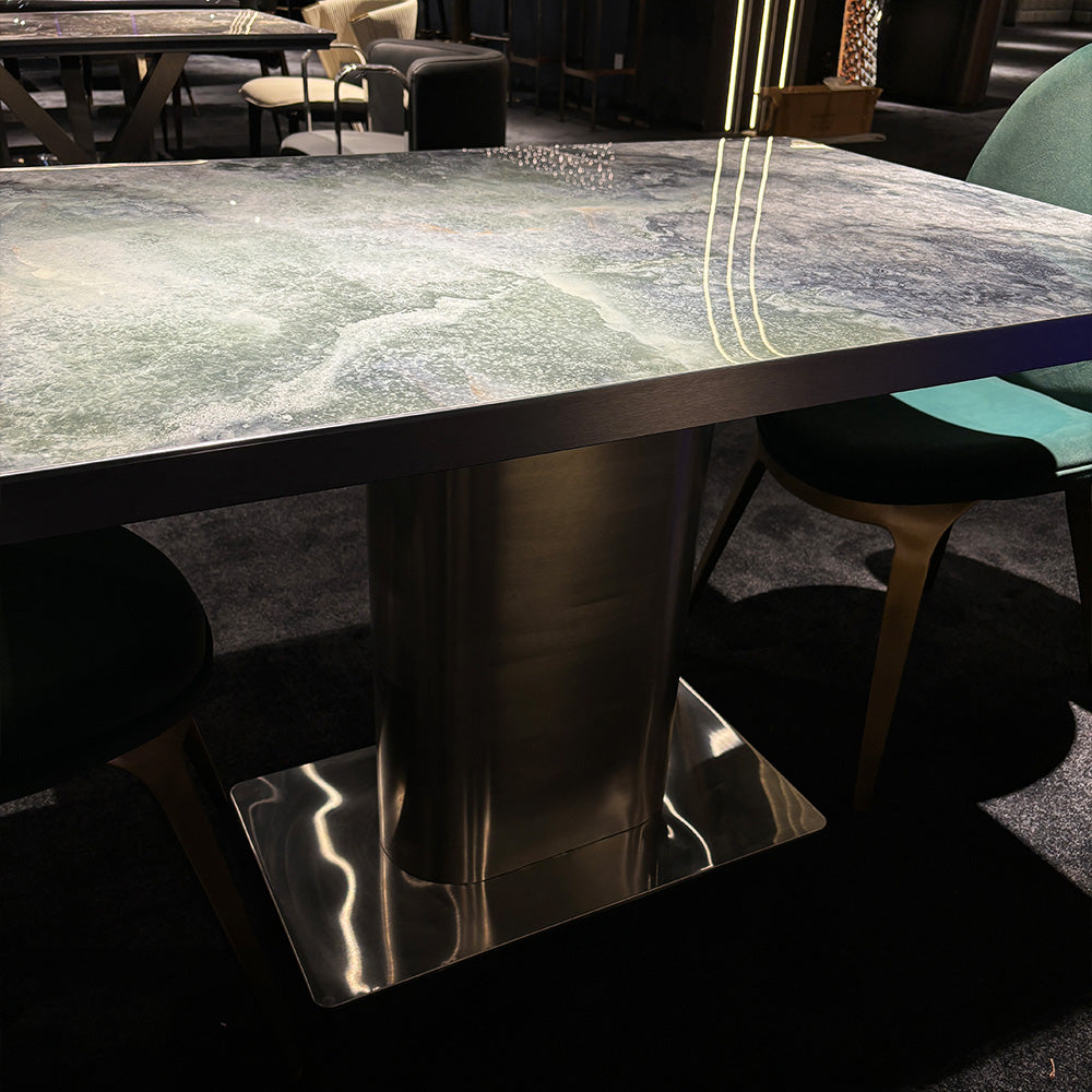 HUALIN Modern style theme restaurant luxury marble dining table with stainless steel legs, customizable size and color