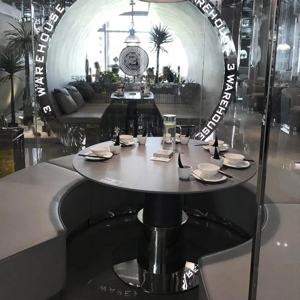 HUALIN Luxurious sintered stone dining tables, solid wood dining tables, dining chairs and comfortable booths. Customizable materials, colors and sizes