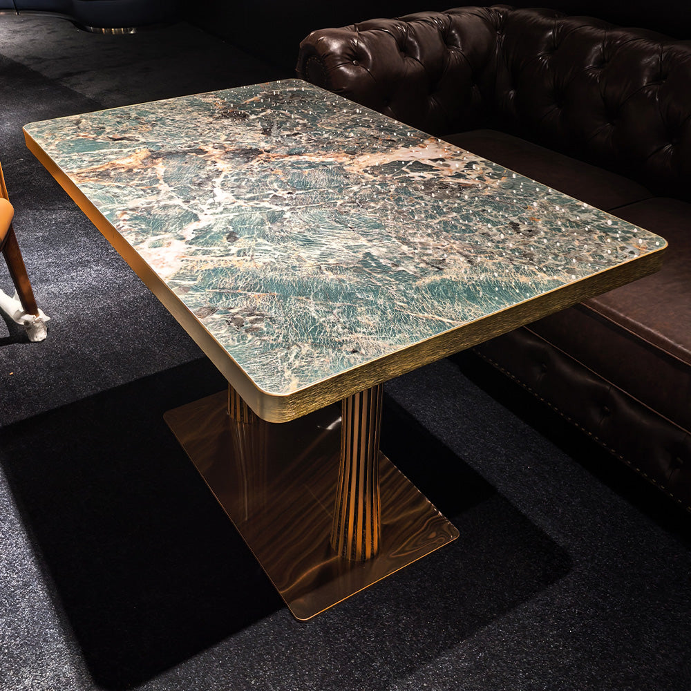 HUALIN Modern style theme restaurant luxury marble dining table with stainless steel legs, customizable size and color