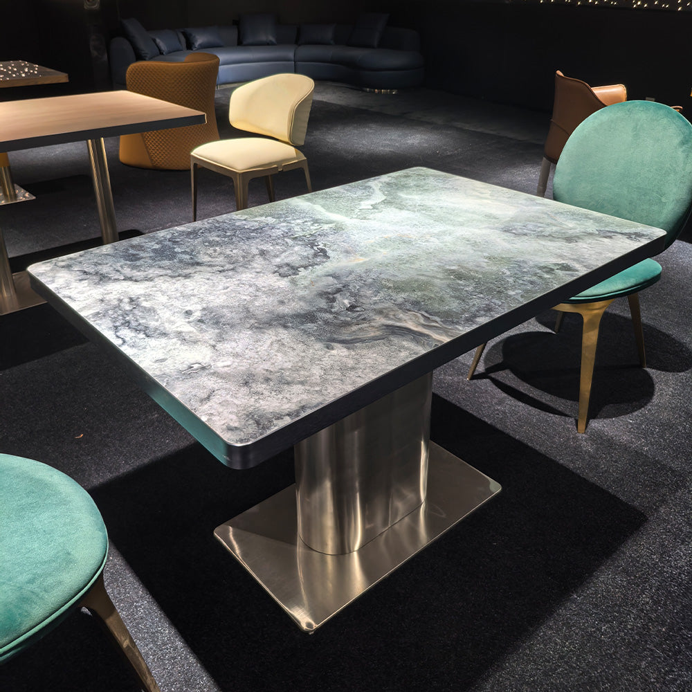 HUALIN Modern style theme restaurant luxury marble dining table with stainless steel legs, customizable size and color
