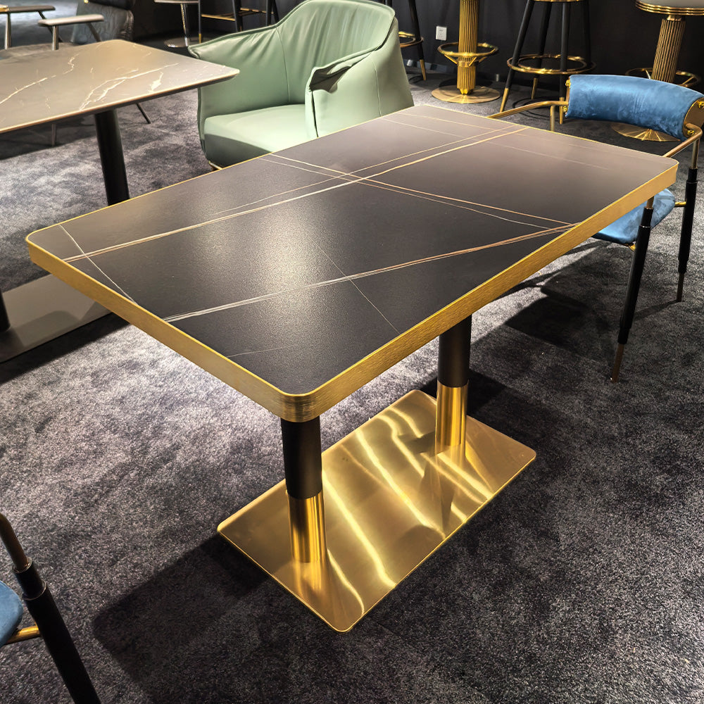 HUALIN Modern style theme restaurant luxury marble dining table with stainless steel legs, customizable size and color