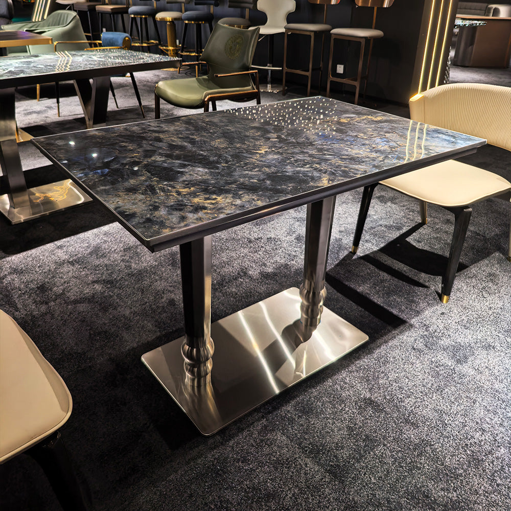 HUALIN Modern style theme restaurant luxury marble dining table with stainless steel legs, customizable size and color
