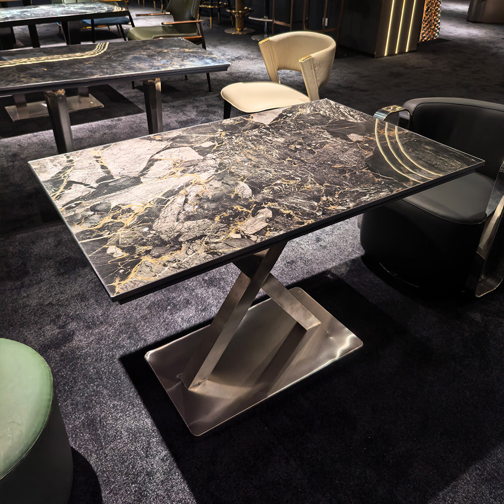 HUALIN Modern style theme restaurant luxury marble dining table with stainless steel legs, customizable size and color