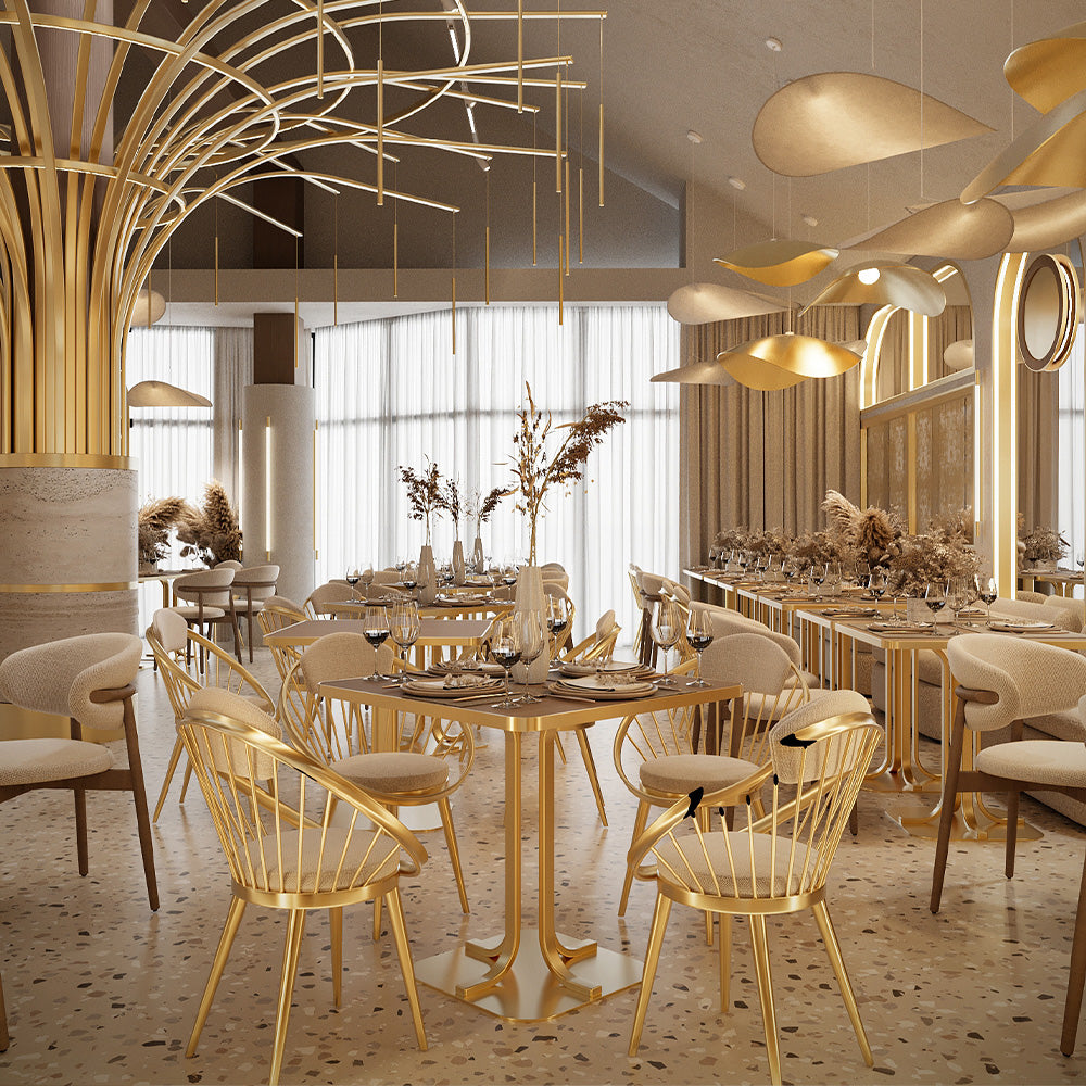 HUALIN Luxurious sintered stone dining tables, solid wood dining tables, dining chairs and comfortable booths. Customizable materials, colors and sizes