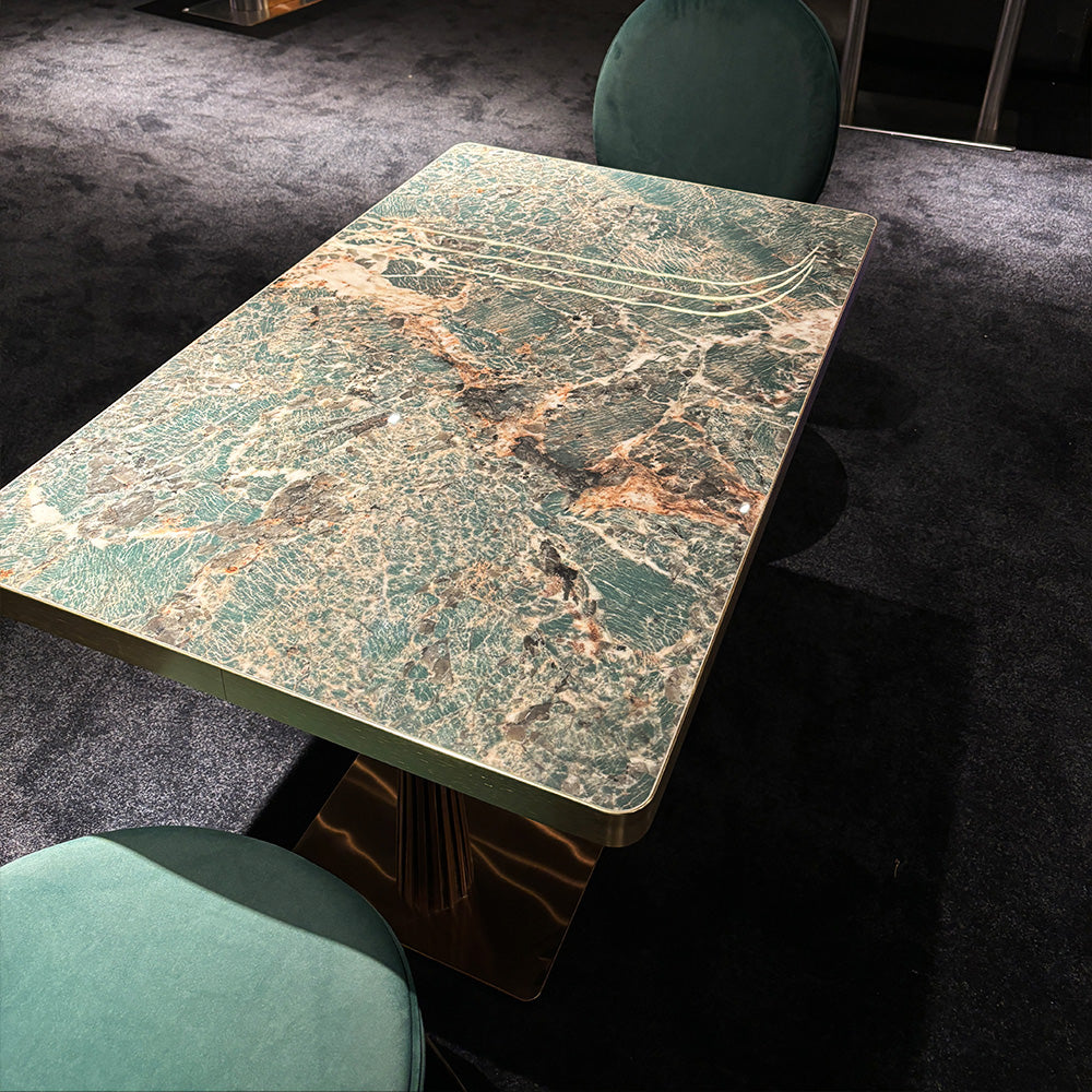 HUALIN Modern style theme restaurant luxury marble dining table with stainless steel legs, customizable size and color