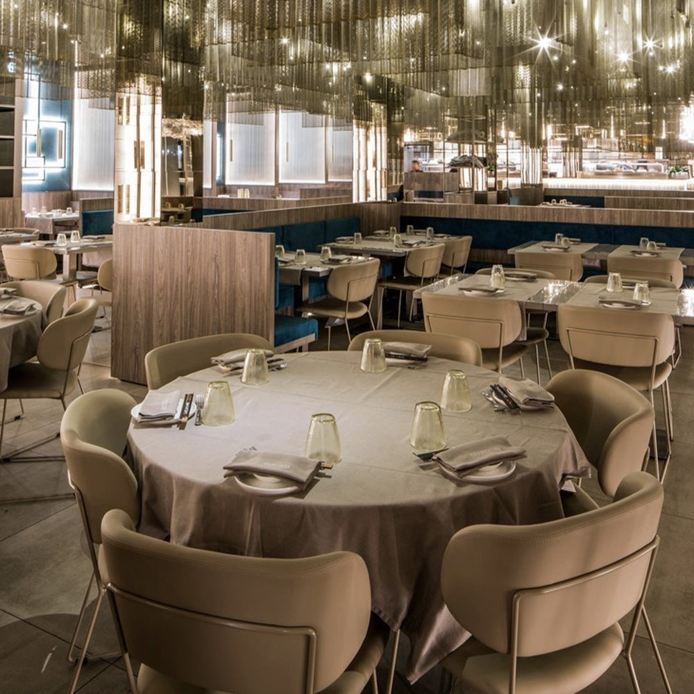 HUALIN Luxurious sintered stone dining tables, solid wood dining tables, dining chairs and comfortable booths. Customizable materials, colors and sizes