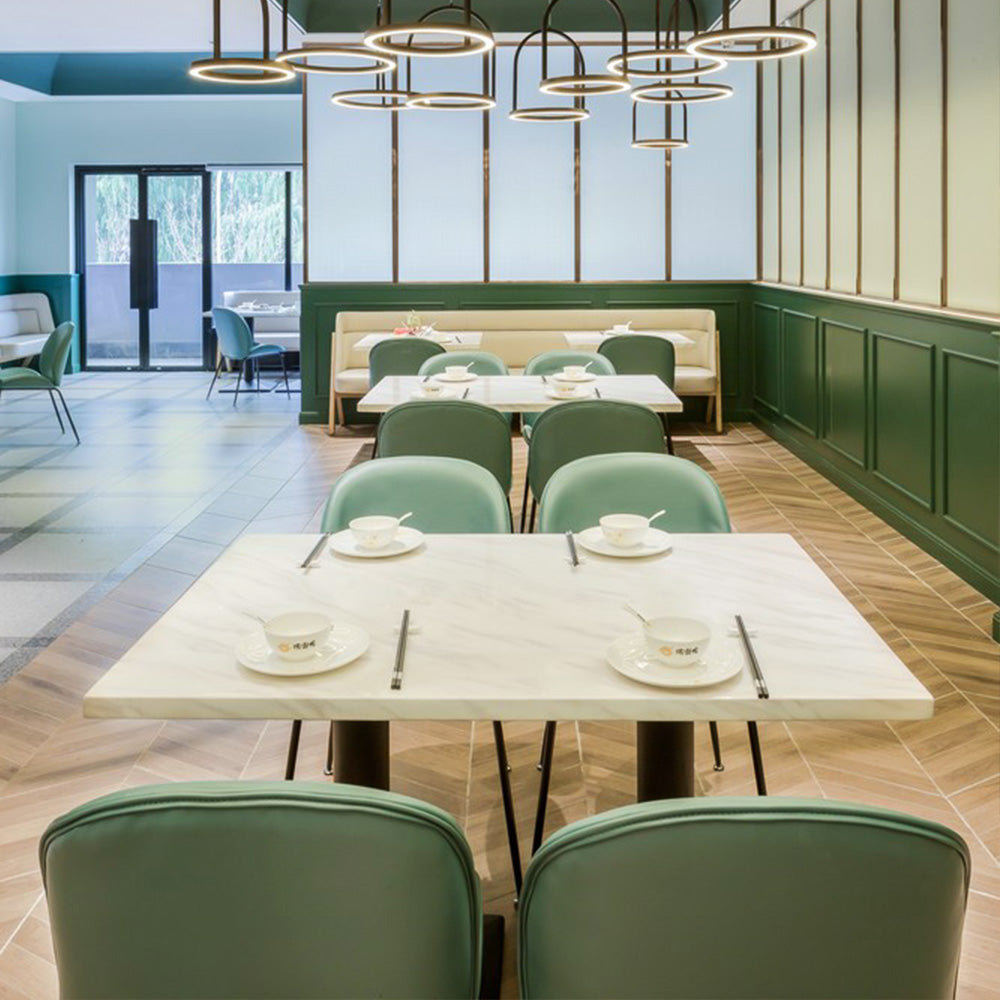 HUALIN Luxurious sintered stone dining tables, solid wood dining tables, dining chairs and comfortable booths. Customizable materials, colors and sizes