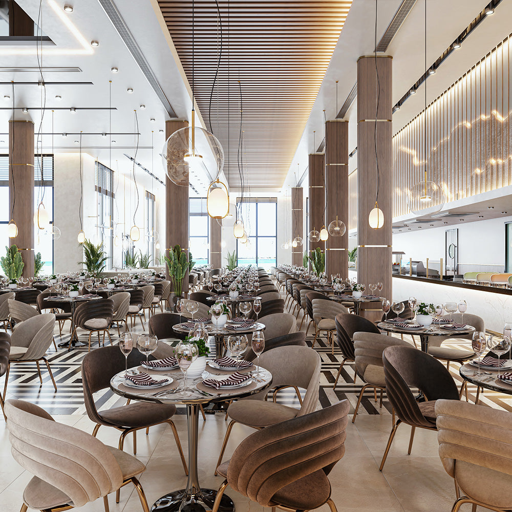HUALIN Luxurious sintered stone dining tables, solid wood dining tables, dining chairs and comfortable booths. Customizable materials, colors and sizes
