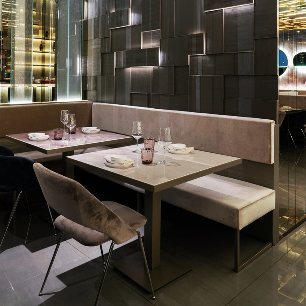 HUALIN Luxurious sintered stone dining tables, solid wood dining tables, dining chairs and comfortable booths. Customizable materials, colors and sizes