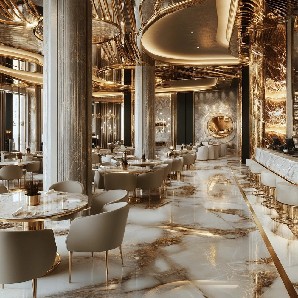 HUALIN Luxurious sintered stone dining tables, solid wood dining tables, dining chairs and comfortable booths. Customizable materials, colors and sizes