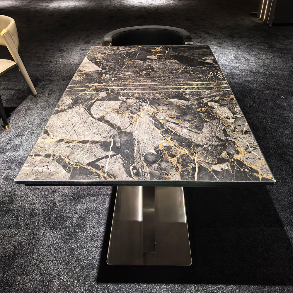 HUALIN Modern style theme restaurant luxury marble dining table with stainless steel legs, customizable size and color