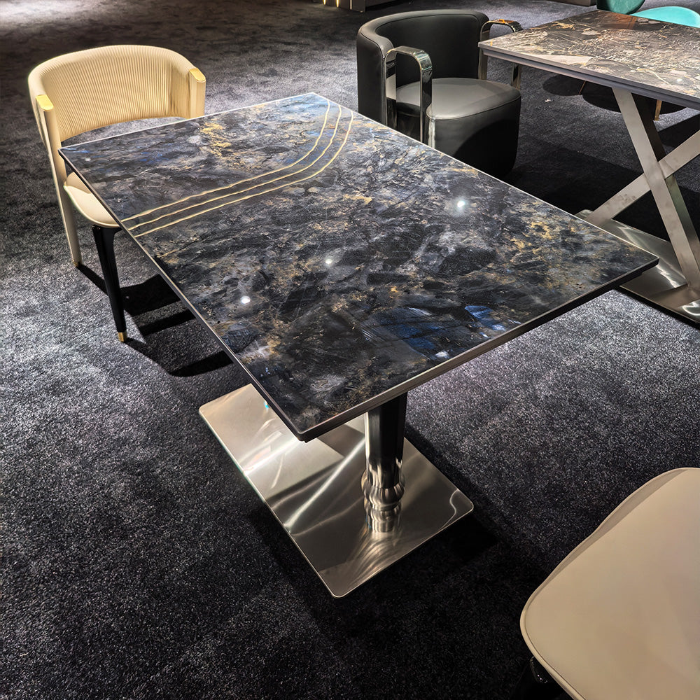HUALIN Modern style theme restaurant luxury marble dining table with stainless steel legs, customizable size and color