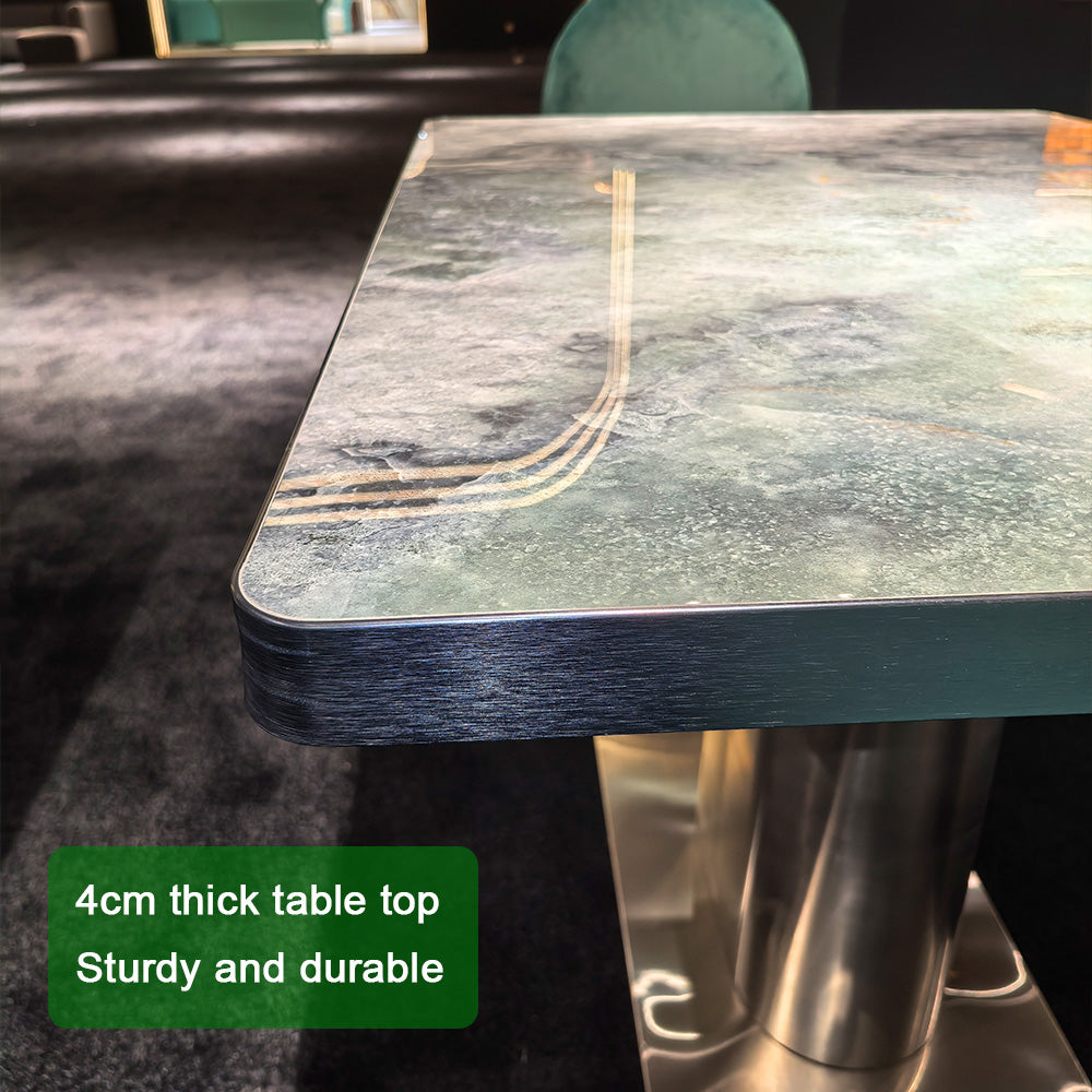HUALIN Modern style theme restaurant luxury marble dining table with stainless steel legs, customizable size and color