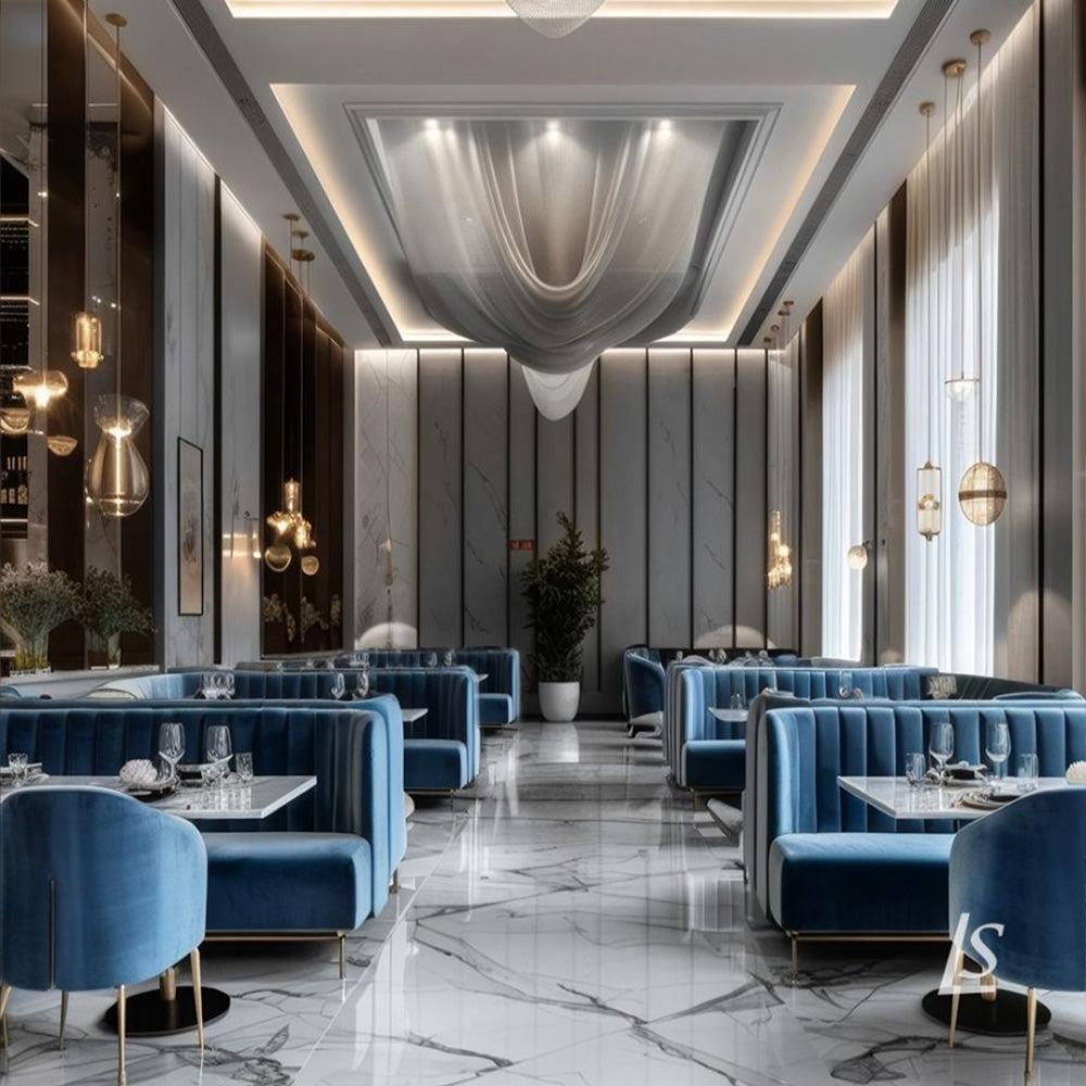 HUALIN Luxurious sintered stone dining tables, solid wood dining tables, dining chairs and comfortable booths. Customizable materials, colors and sizes