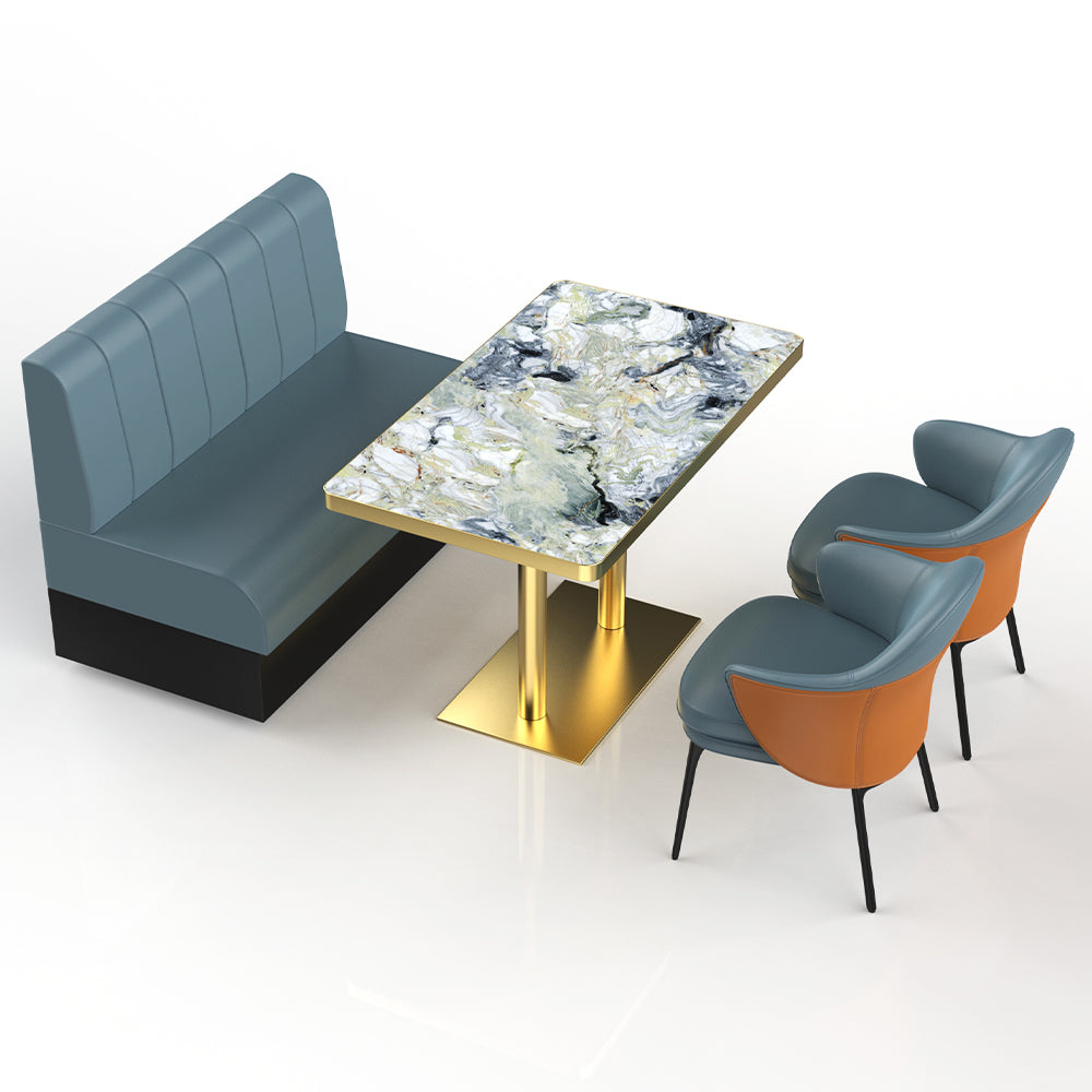 HUALIN Restaurant Luxury Sintered Stone Ceramic Dining Table And Chair Comfortable Booth