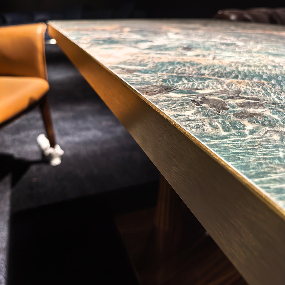 HUALIN Modern style theme restaurant luxury marble dining table with stainless steel legs, customizable size and color