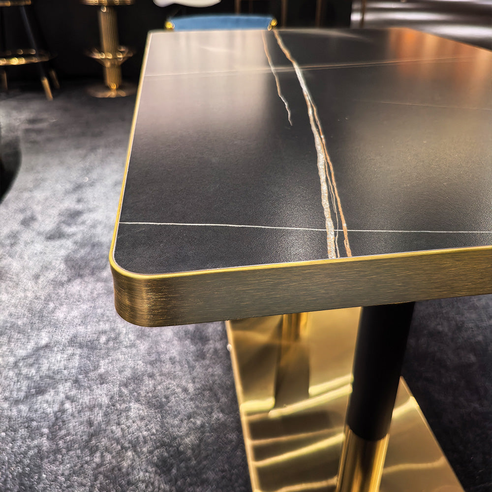 HUALIN Modern style theme restaurant luxury marble dining table with stainless steel legs, customizable size and color