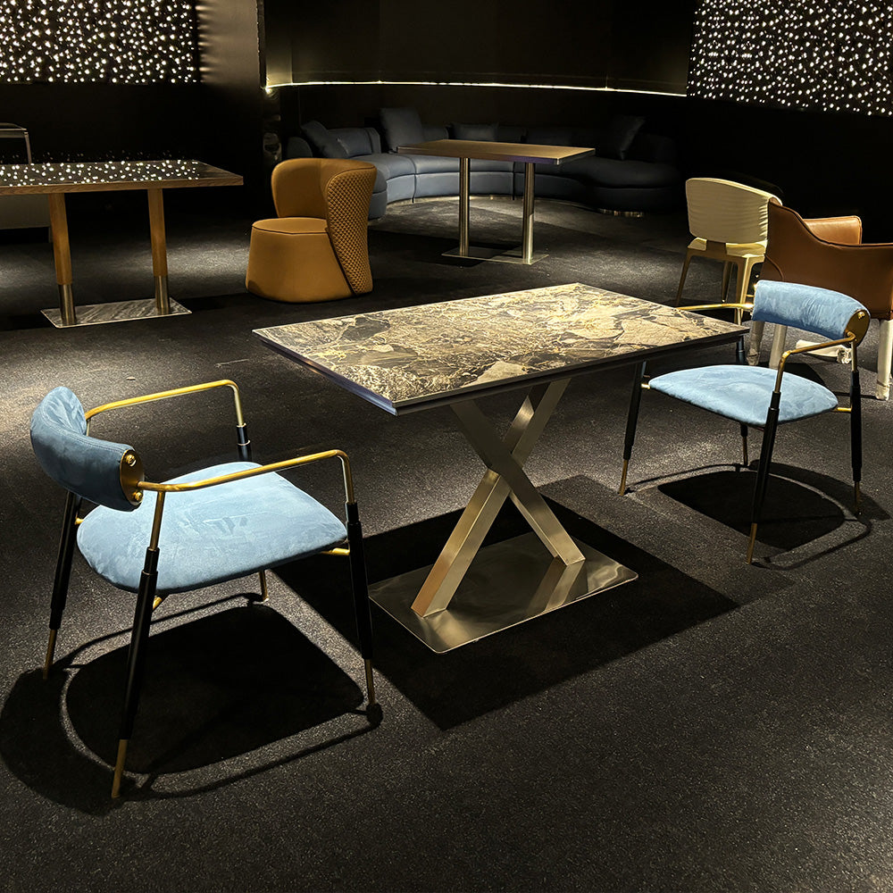 HUALIN Modern style theme restaurant luxury marble dining table with stainless steel legs, customizable size and color
