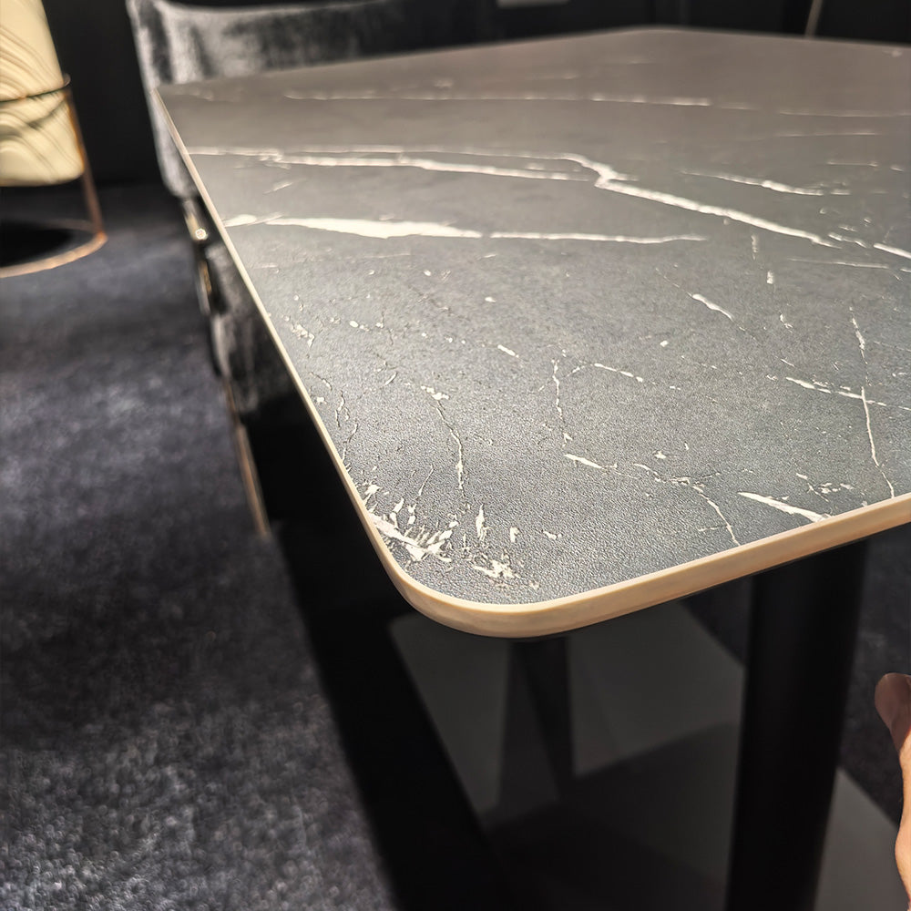 HUALIN Modern style theme restaurant luxury marble dining table with stainless steel legs, customizable size and color