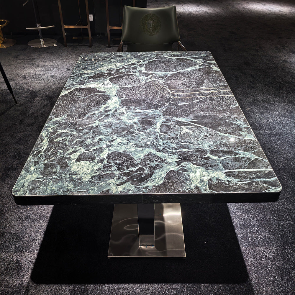 HUALIN Modern style theme restaurant luxury marble dining table with stainless steel legs, customizable size and color