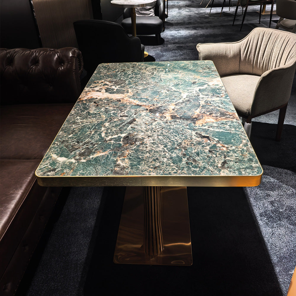 HUALIN Modern style theme restaurant luxury marble dining table with stainless steel legs, customizable size and color