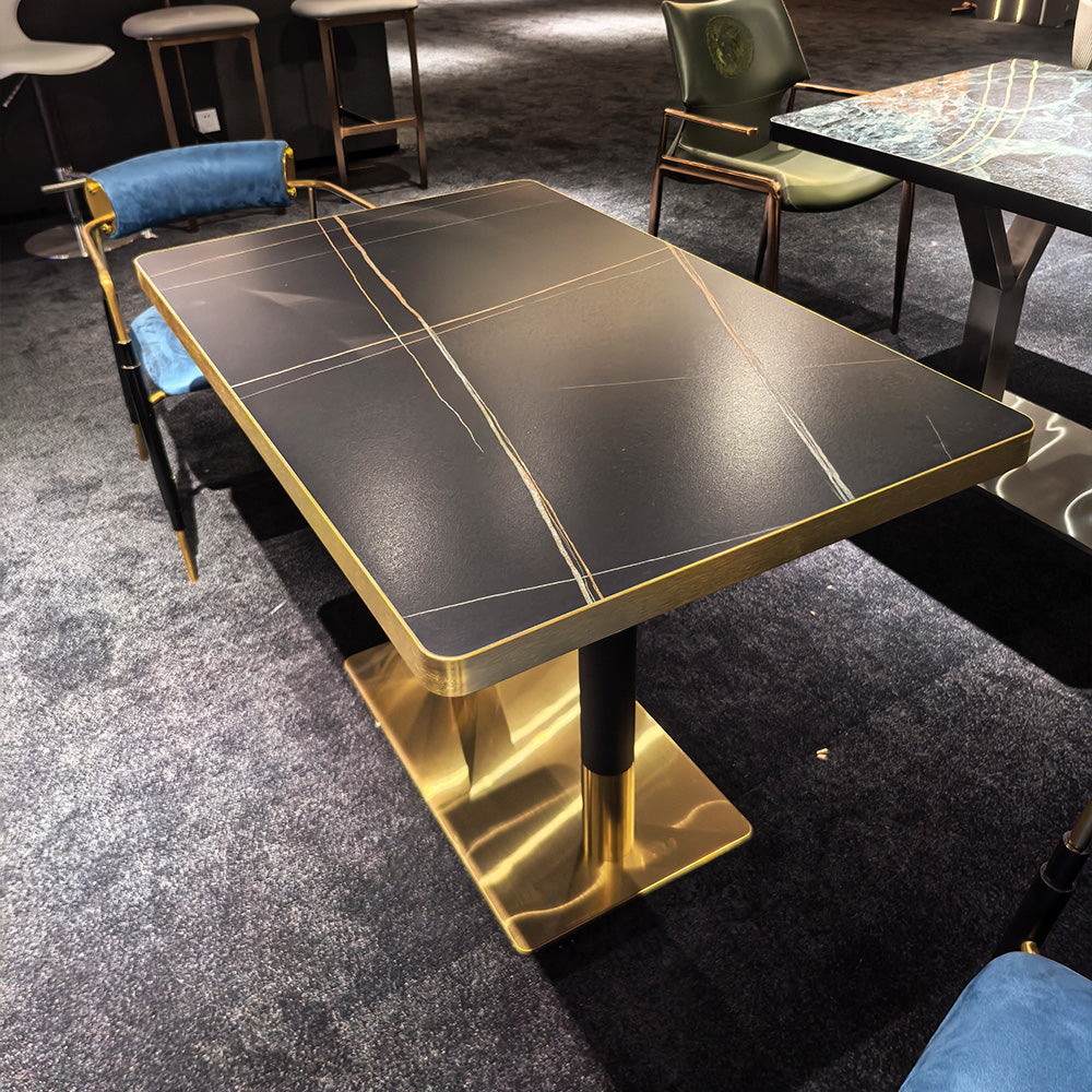 HUALIN Modern style theme restaurant luxury marble dining table with stainless steel legs, customizable size and color
