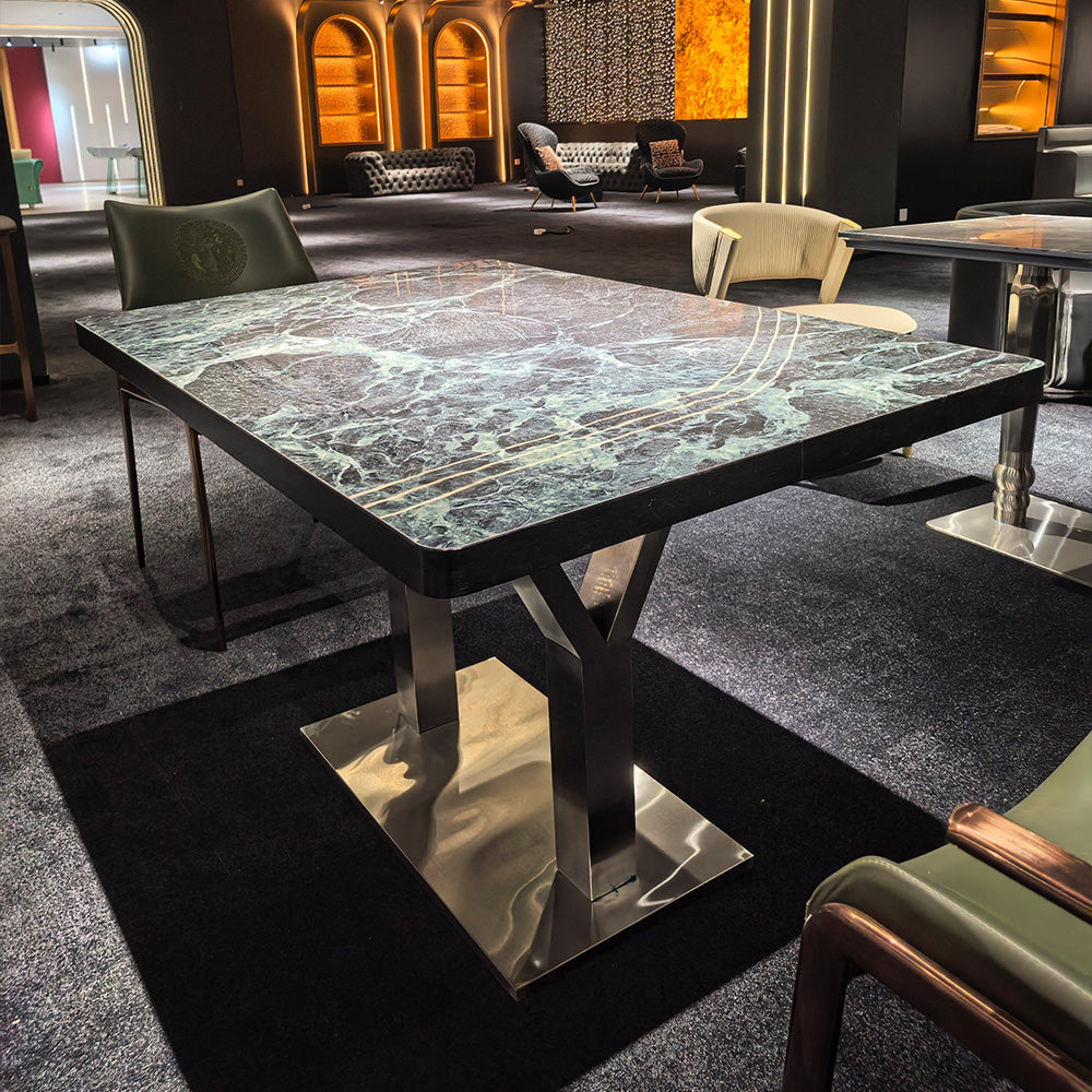 HUALIN Modern style theme restaurant luxury marble dining table with stainless steel legs, customizable size and color