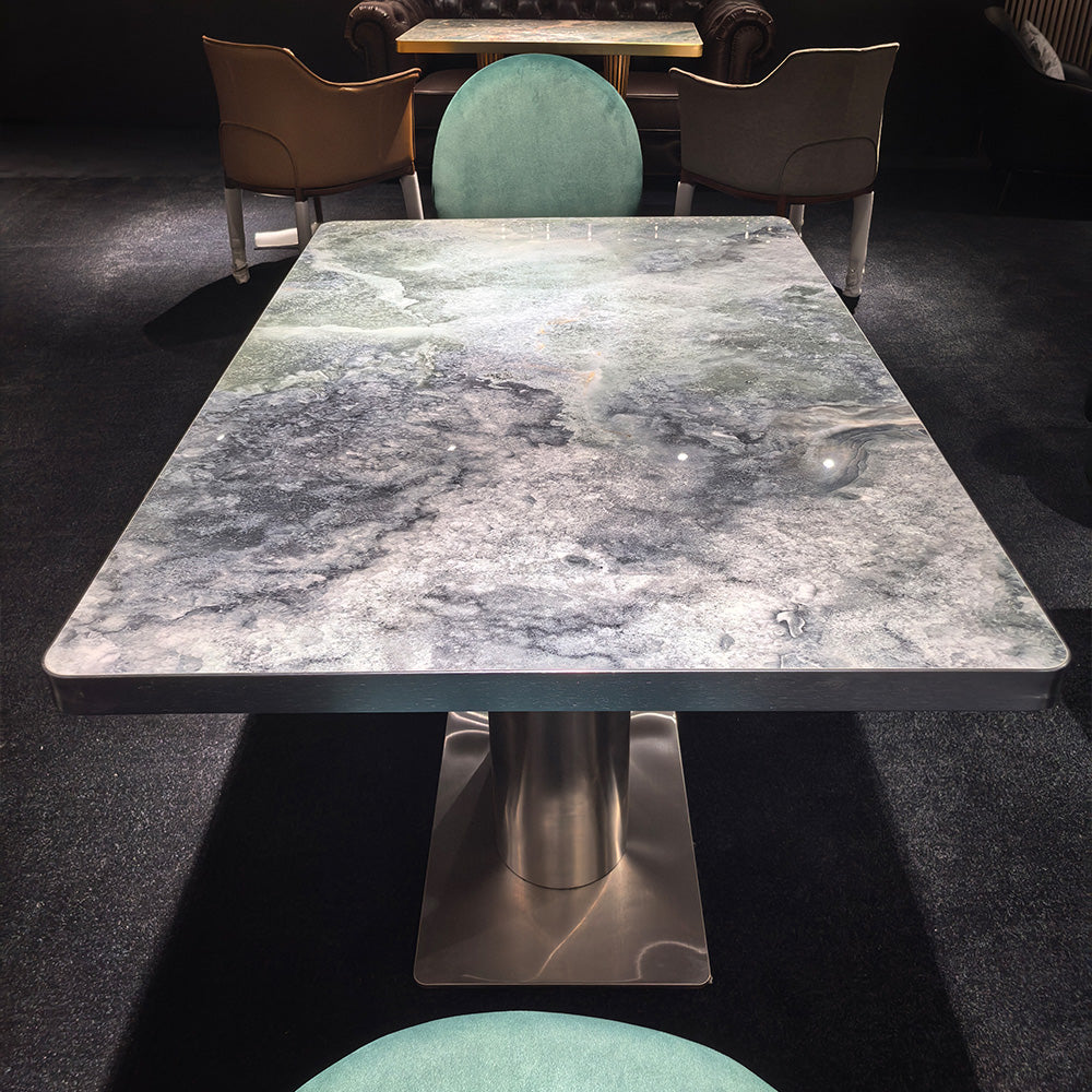 HUALIN Modern style theme restaurant luxury marble dining table with stainless steel legs, customizable size and color