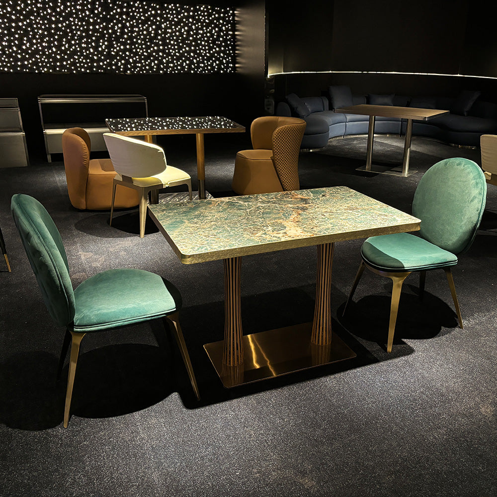 HUALIN Modern style theme restaurant luxury marble dining table with stainless steel legs, customizable size and color