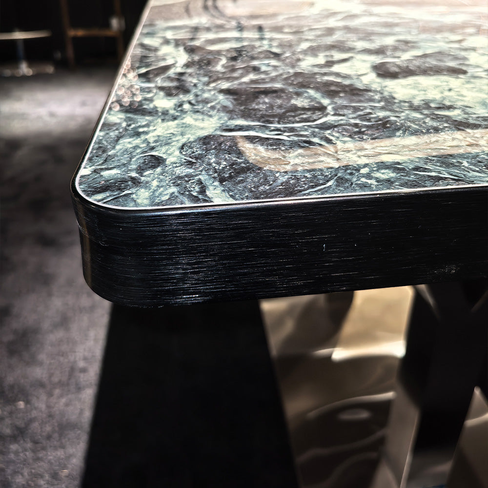 HUALIN Modern style theme restaurant luxury marble dining table with stainless steel legs, customizable size and color