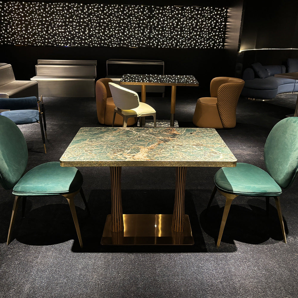 HUALIN Modern style theme restaurant luxury marble dining table with stainless steel legs, customizable size and color