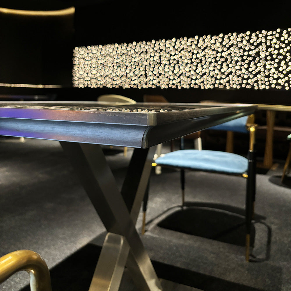 HUALIN Modern style theme restaurant luxury marble dining table with stainless steel legs, customizable size and color