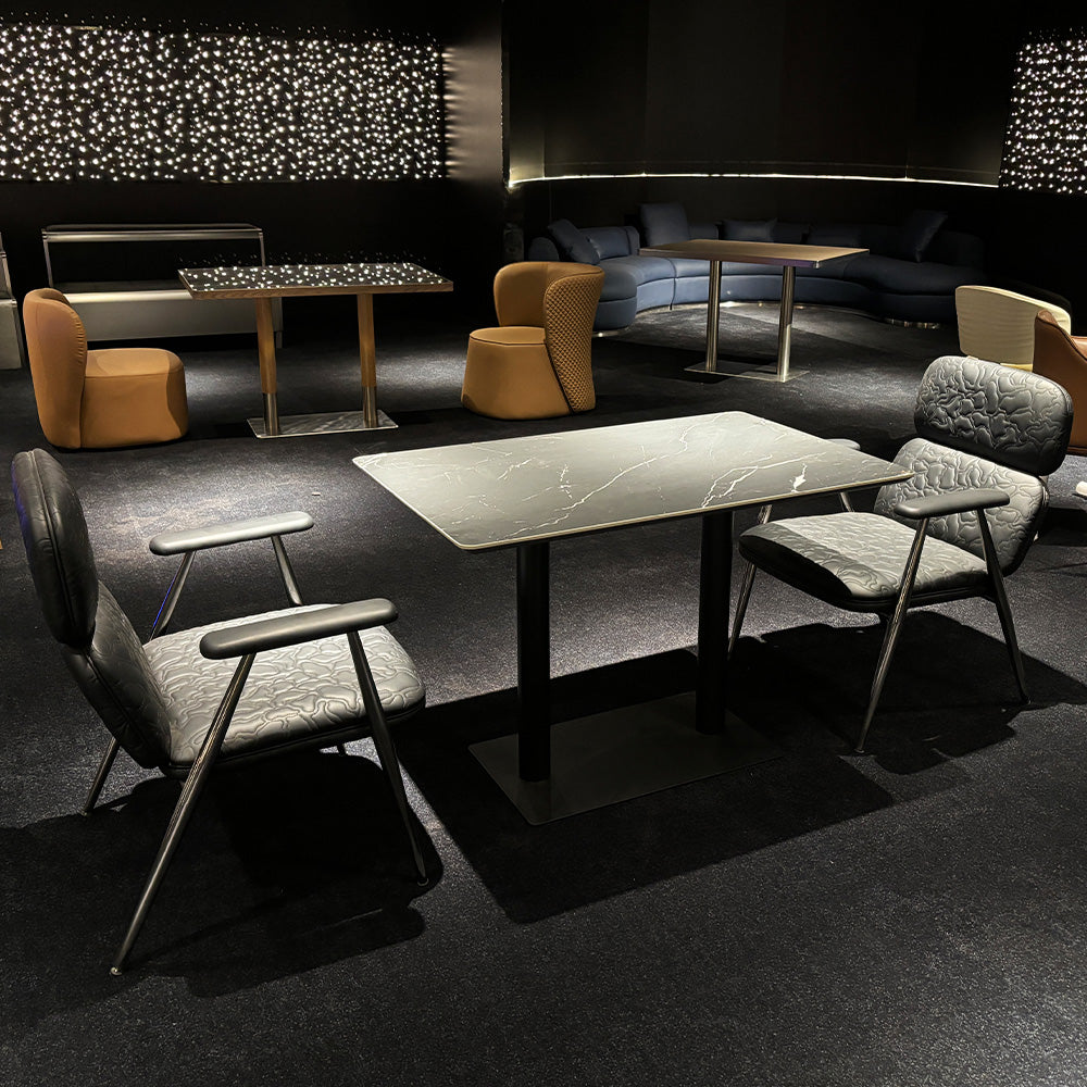 HUALIN Modern style theme restaurant luxury marble dining table with stainless steel legs, customizable size and color