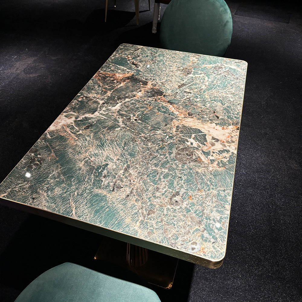 HUALIN Modern style theme restaurant luxury marble dining table with stainless steel legs, customizable size and color