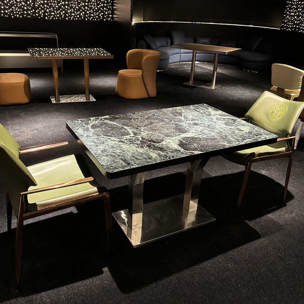 HUALIN Modern style theme restaurant luxury marble dining table with stainless steel legs, customizable size and color