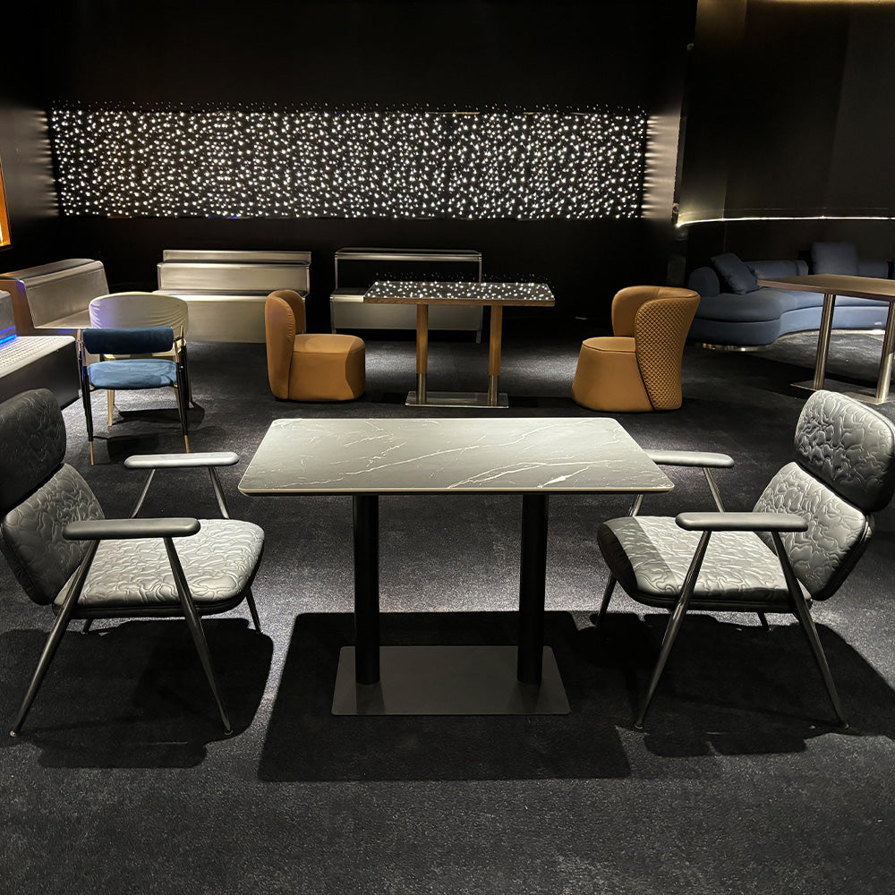 HUALIN Modern style theme restaurant luxury marble dining table with stainless steel legs, customizable size and color